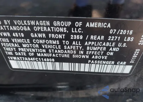 2015 Volkswagen Passat 1.8T Limited Edition from USA, damaged, VIN 1VWAT7A34FC114908